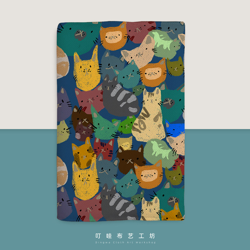 原创手绘日式猫咪涂鸦日记本女生秘密布艺手作手账本定制a6书衣a5