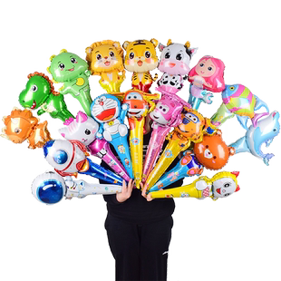 儿童节多款可爱卡通动物大号手持长棒气球充气玩具幼儿园活动礼品