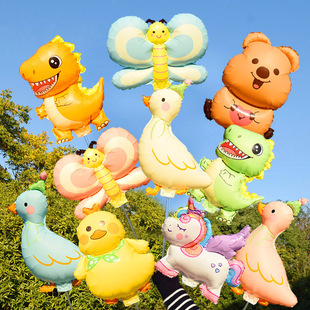 新款动物造型幼儿园礼品玩具商场店铺布置道具手持杆夹片铝膜气球