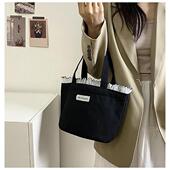 每丽 高看帆布袋手提袋女士皱边蕾丝大容量午餐袋手提袋饭盒袋工