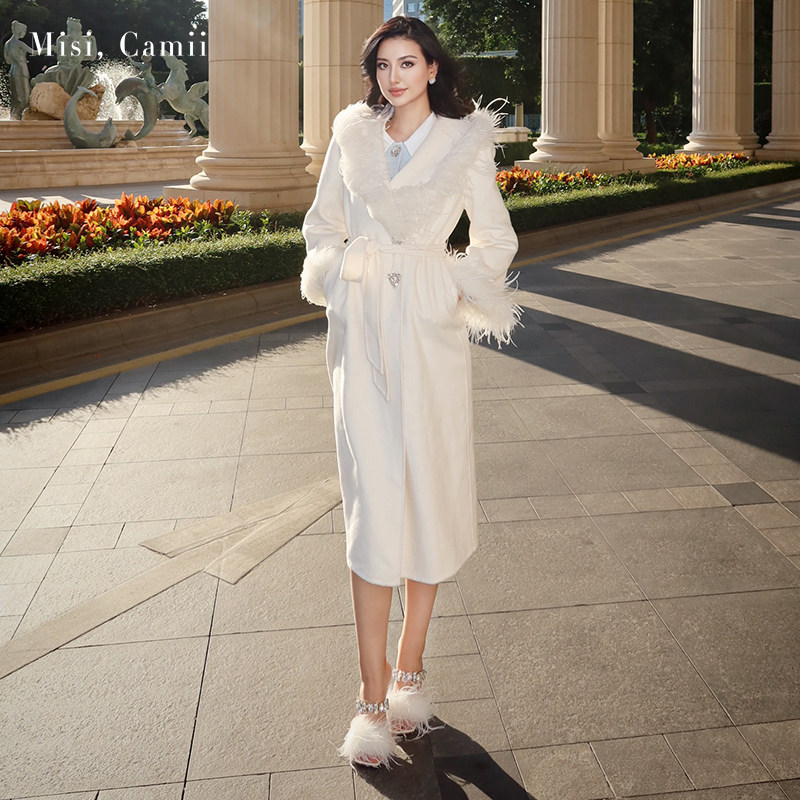 Misi.Camii羽毛边羊毛双面呢大衣