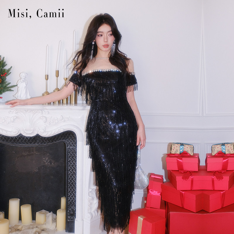 Misi,Camii名媛风流苏礼服裙钻饰