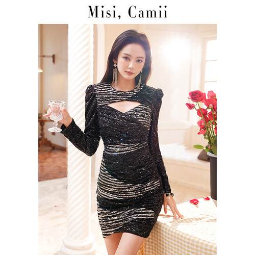 Misi,Camii高贵气质亮片抽褶