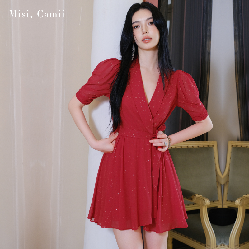 Misi.Camii银点雪纺绑带连衣裙