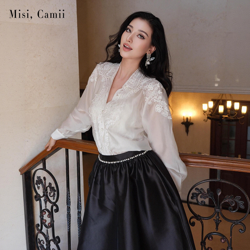 Misi.Camii珠饰绣花领衬衫上衣