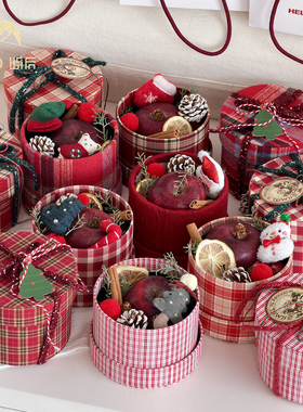 屿后 【2025】圣诞节平安夜格纹合集苹果盒材料包伴手礼diy抱抱桶