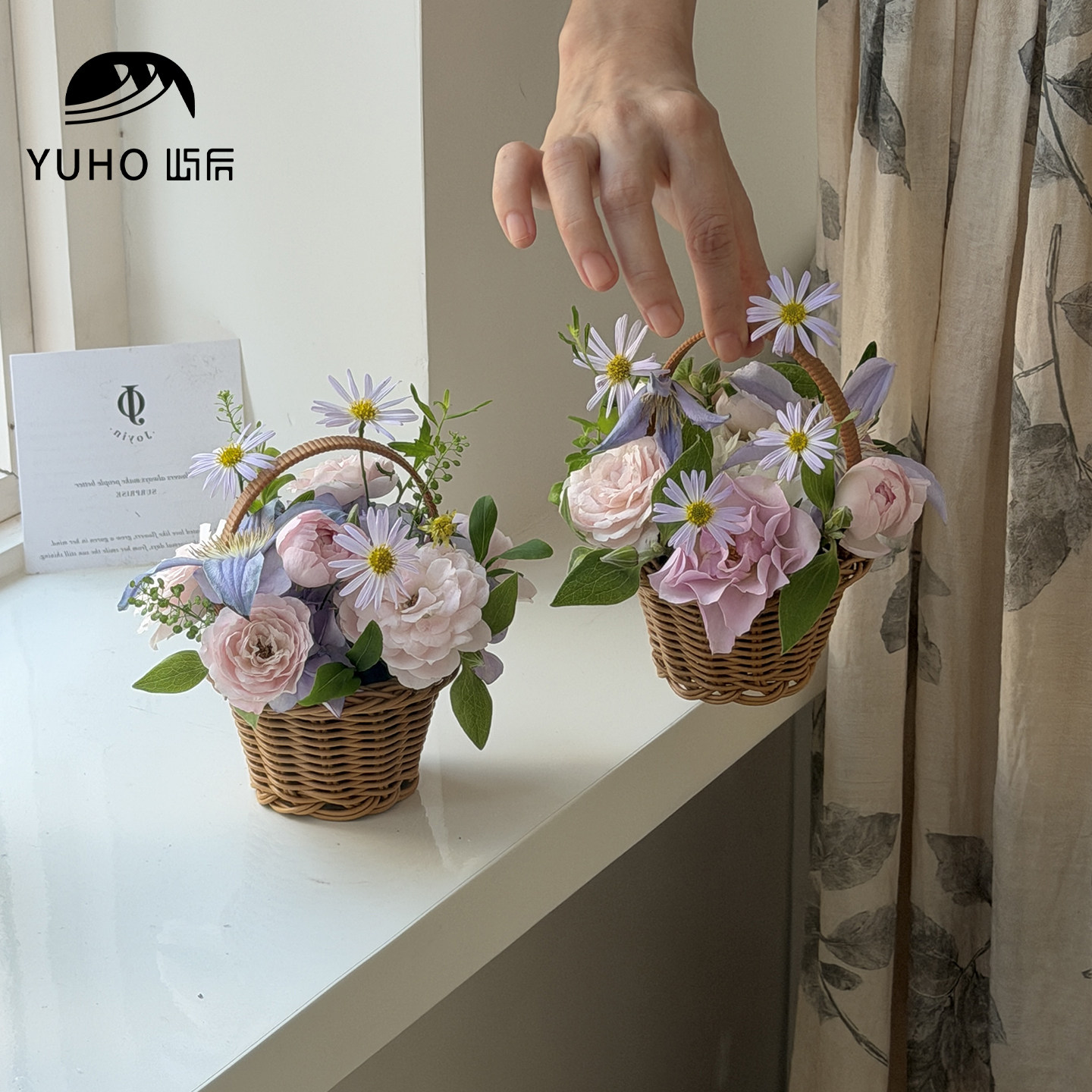 YUHO屿后花篮手提花篮节日迷你图片