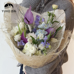 屿后 手工麻竹纸鲜花花束高级感包花纸花店diy手工花艺包装材料