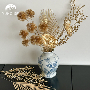 屿后 仿真花金色合集新年年宵花福桶装饰材料乔迁家居diy摆件资材
