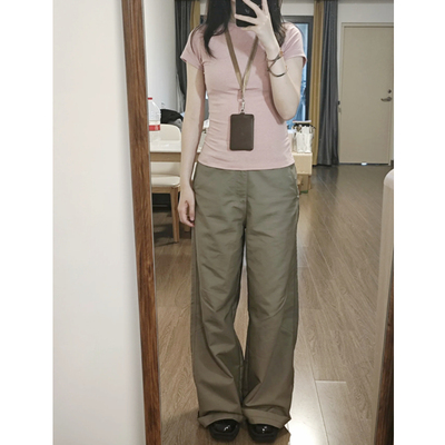 深卡其色阔腿工装日系窄版牛仔裤