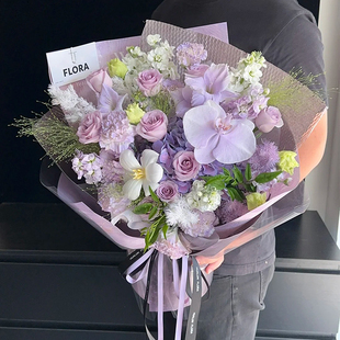 紫罗兰鲜花蝴蝶兰紫玫瑰520情人节花束全国同城送闺蜜女友生日配