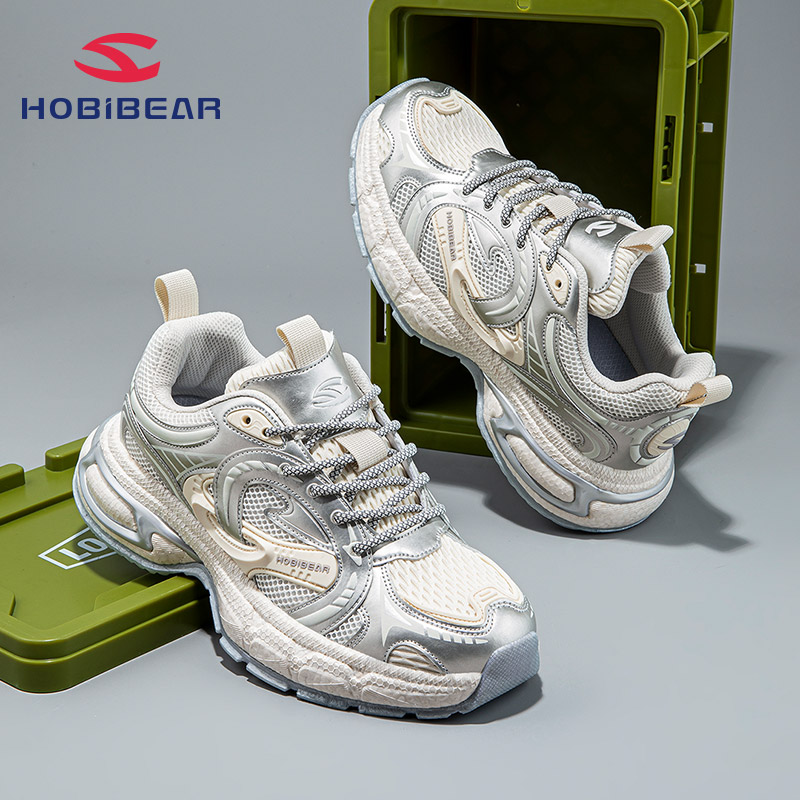 HOBIBEAR男鞋2025秋季透气韩版潮设计感运动休闲鞋女款时尚跑步鞋