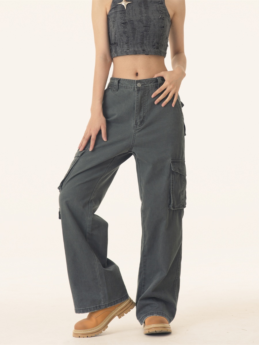 PEACEMARKET Autumn Winter Melad Washed Vintage Cargo Pants For Women Petite Tall Loose Jeans_voghion.com