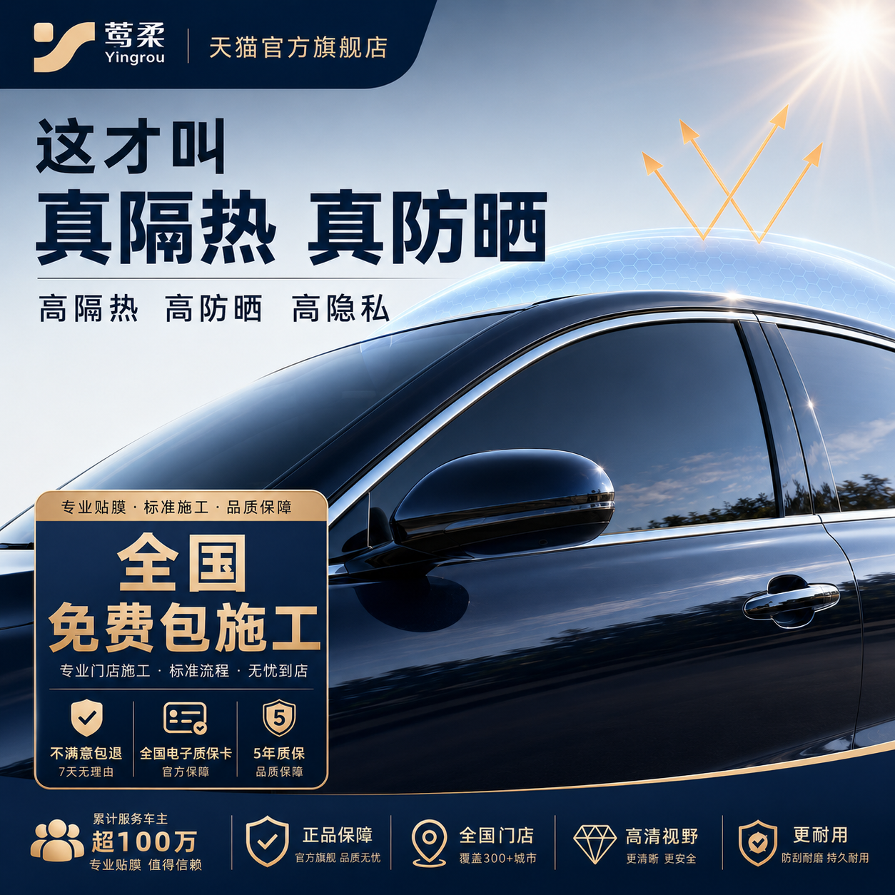 汽车玻璃贴膜全景天窗冰甲太阳膜隔热车窗膜前挡自贴全车遮阳防晒
