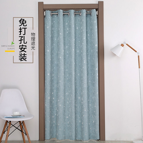 免打孔安装客厅布艺门帘送伸缩杆