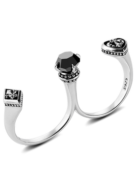 NS情侣银欧美扑克花色两指戒指