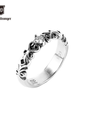 NATIVE STRANGER复古锆石雕刻细戒指925银