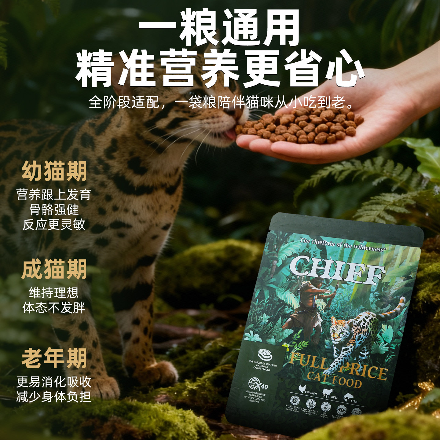 原野酋长全价猫粮鸡肉牛肉加鱼酶解技术易吸收高适口性无诱食剂