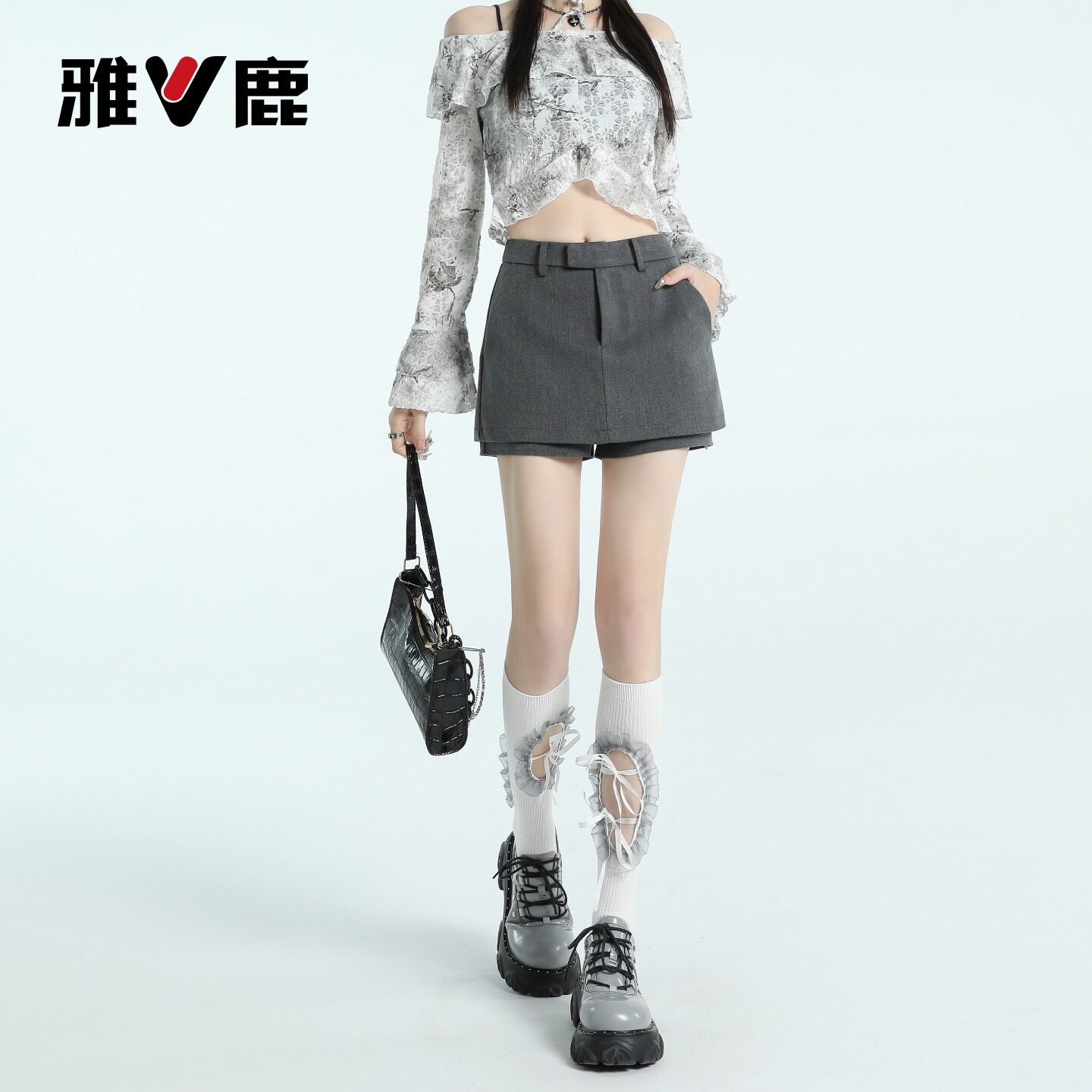 雅鹿学院风西装半身裙女2026新款夏季小个子高腰假两件a字短裙Y