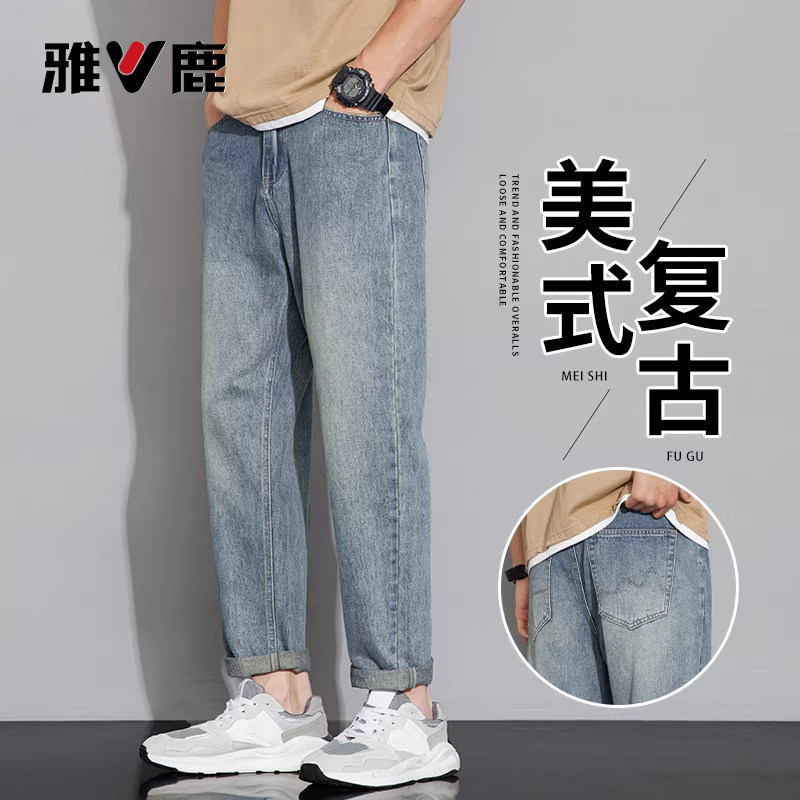 美式复古潮牌牛仔裤男装直筒裤图片