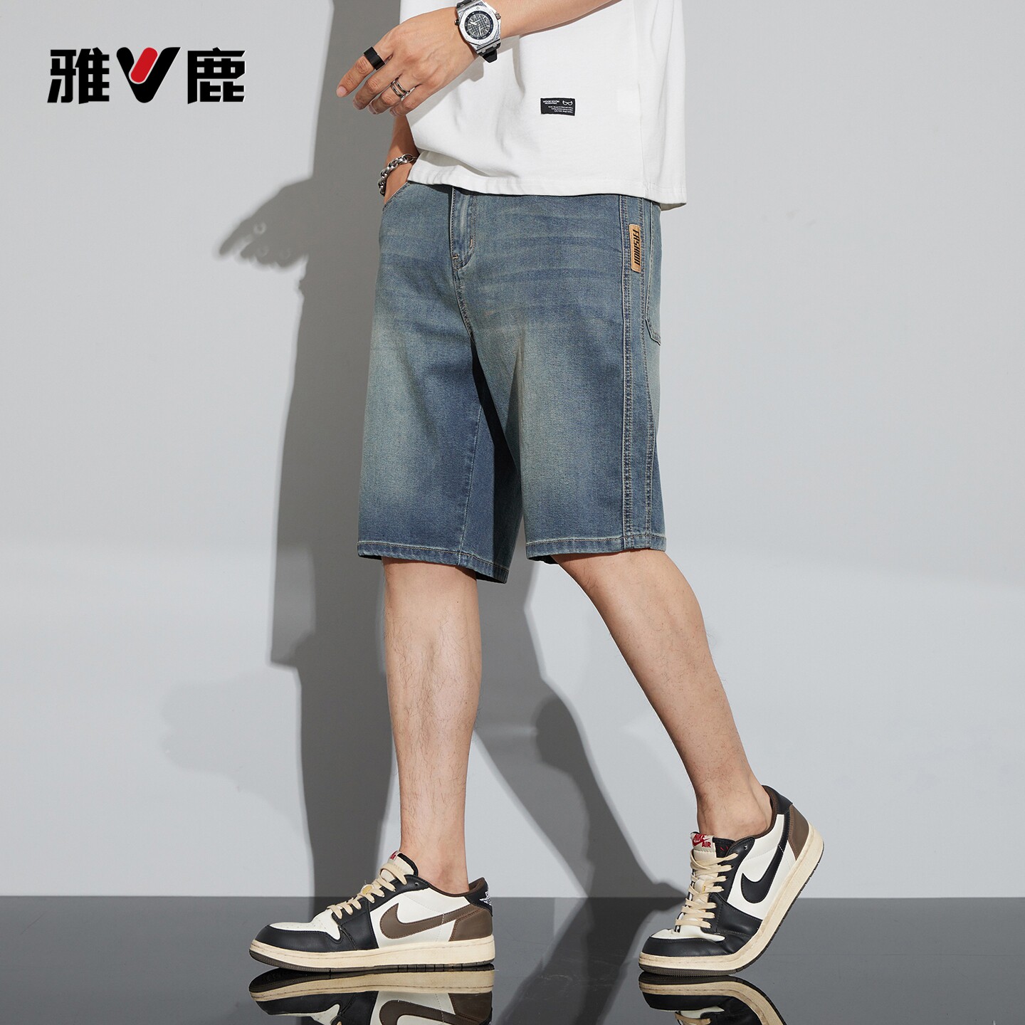 雅鹿冰丝舒适牛仔五分裤男士图片