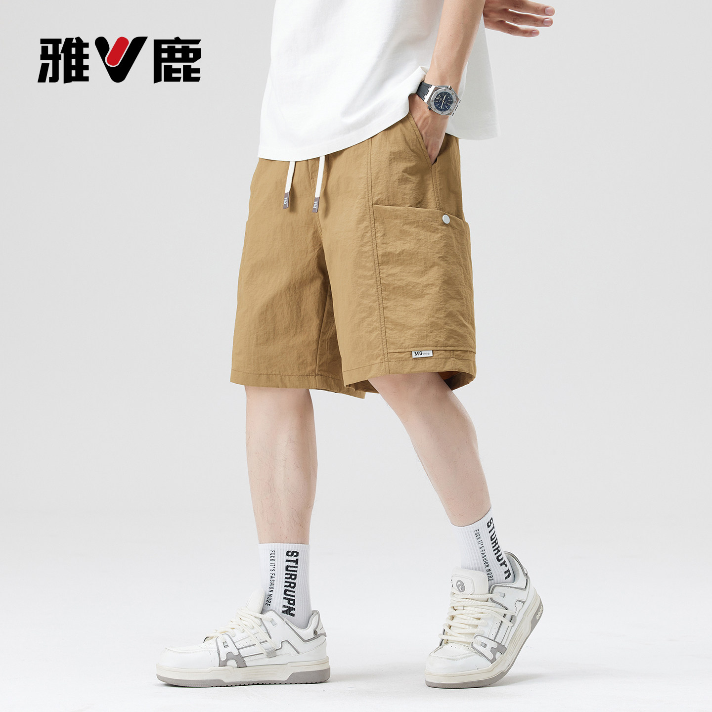 雅鹿宽松时尚显瘦休闲五分裤男士图片