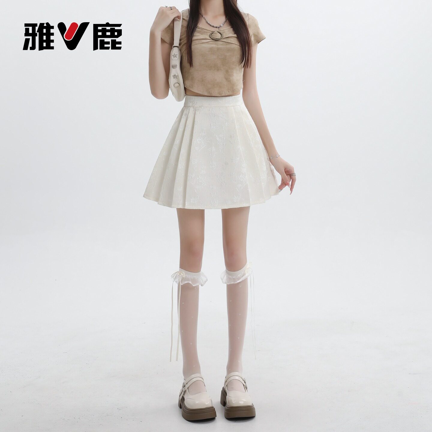 雅鹿白色辣妹风A字半身裙女2026新款夏季弹力百褶短裙裤YM