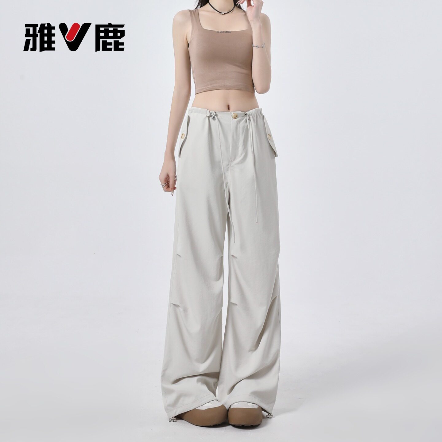 雅鹿工装裤女2026爆款夏季薄款宽松bf慵懒风高腰束脚裤休闲裤女