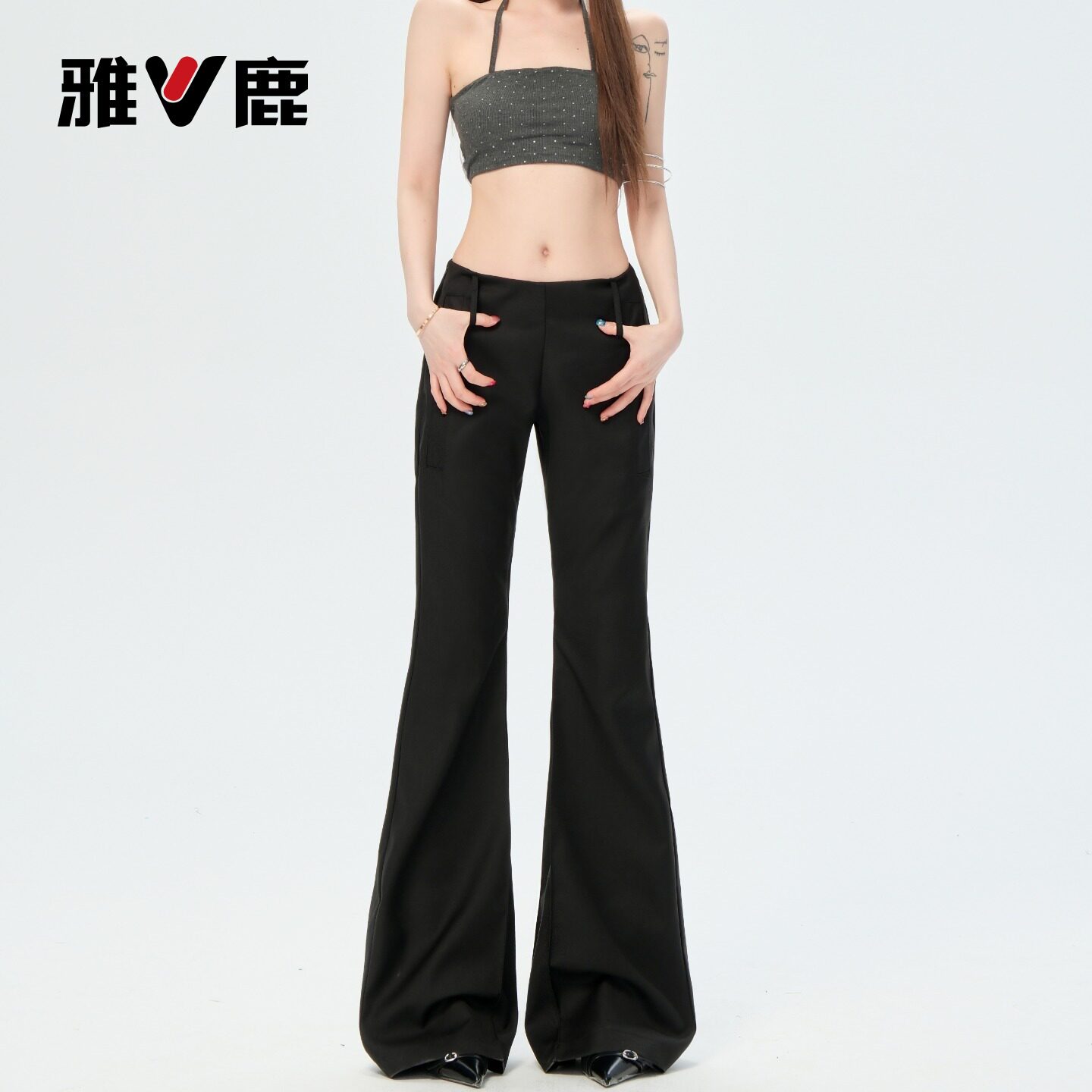 雅鹿黑色西装微喇裤女2026新款垂感高级感喇叭裤低腰修身显瘦裤Y