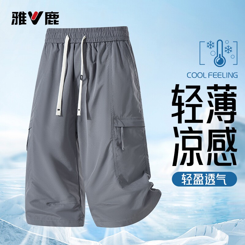 雅鹿美式灰色工装短裤男夏季薄款图片