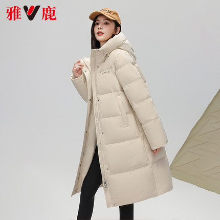 雅鹿2025年新款女士高级洋气廓形连帽中长款过膝羽绒服加厚外套女