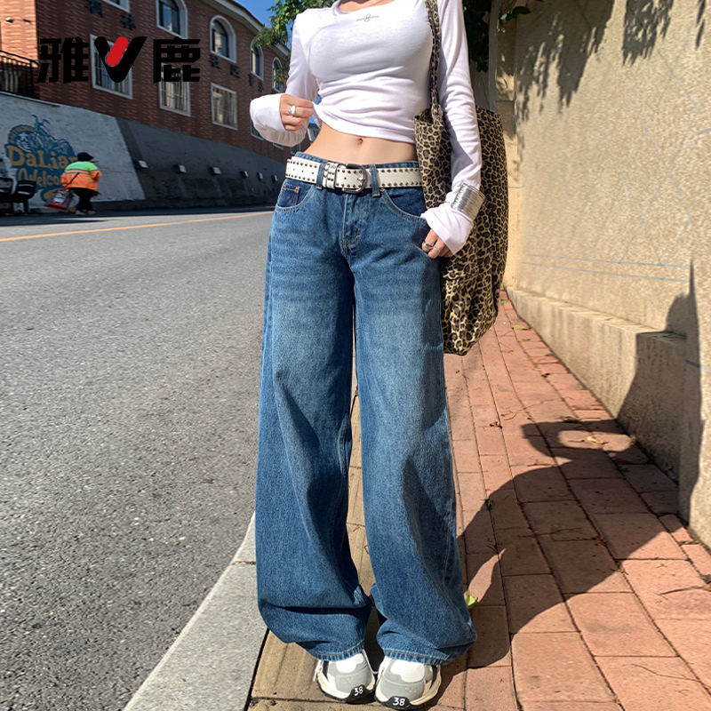 雅鹿美式辣妹牛仔裤女2026新款夏季低腰小个子宽松直筒阔腿裤子Y