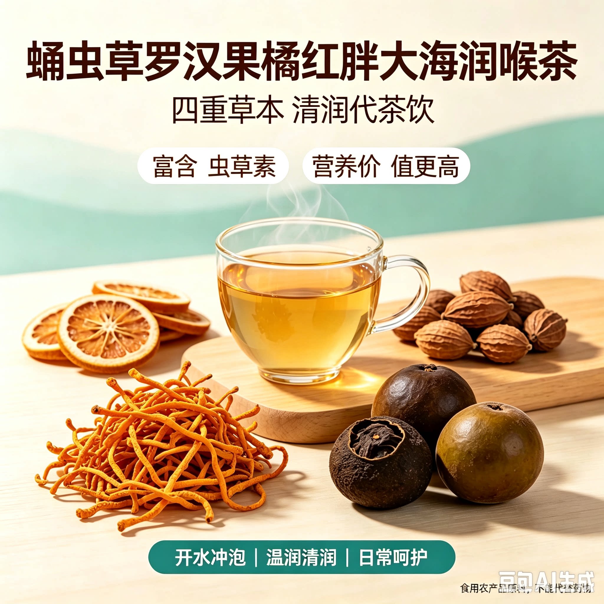 高含虫草素蛹虫草罗汉果橘红胖大海润喉茶泡水料包