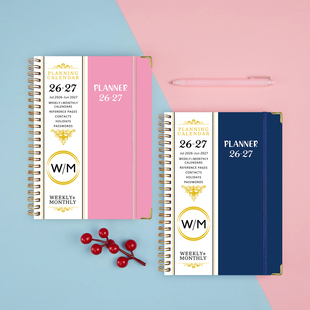 跨境专供26-27年英文笔记本A5线圈日历本每周计划本工作记录日程