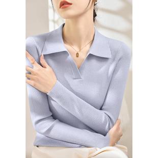 JOYIASS绿色POLO领毛衣2025秋季新款修身显瘦长袖针织衫套头单穿