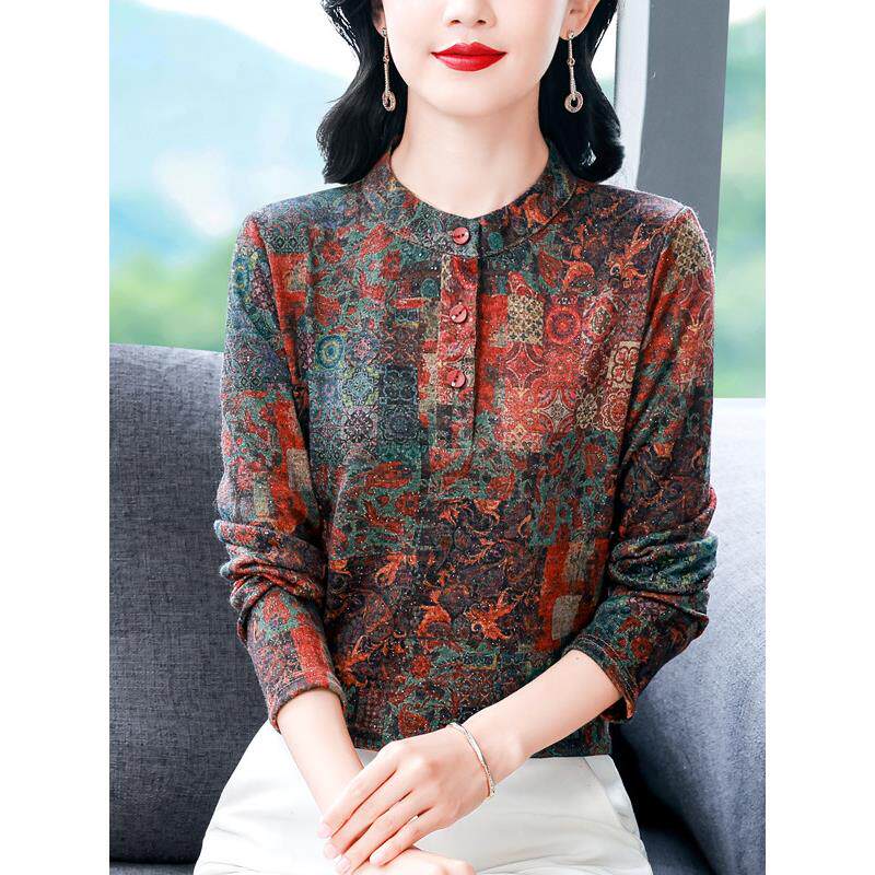 JOYIASS2025秋季花色澳绒打底衫女内搭上衣磨毛长袖衬衫贵夫人阔