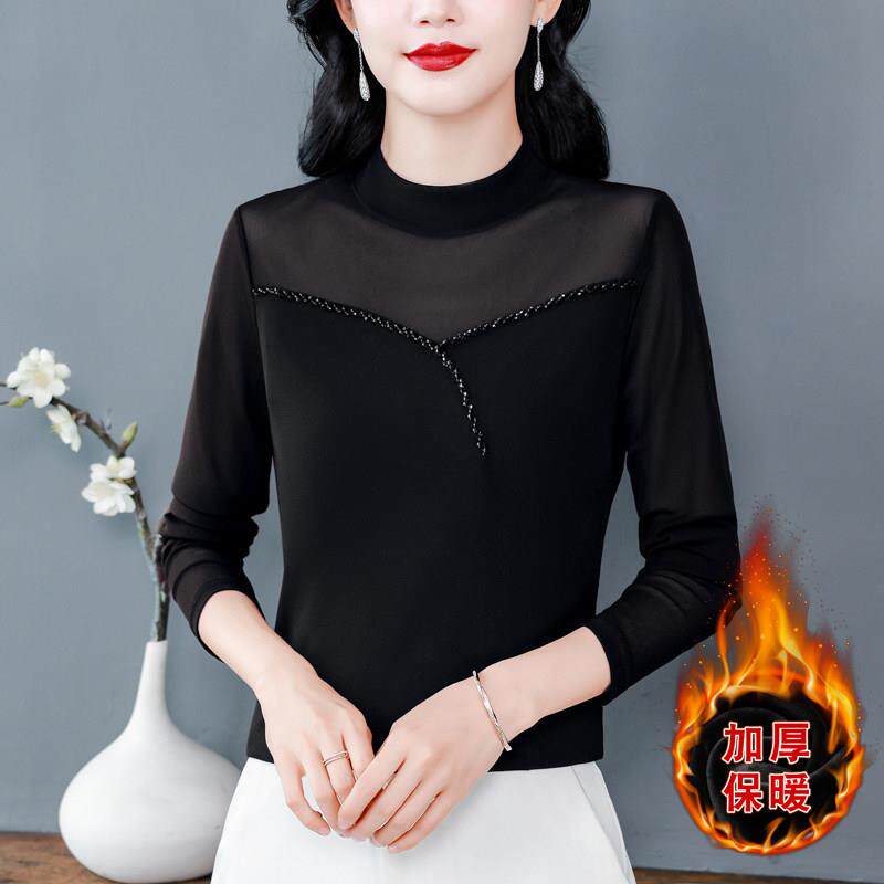 JOYIASS2025秋冬新款高弹网纱半高领打底衫显瘦洋气长袖女上衣小