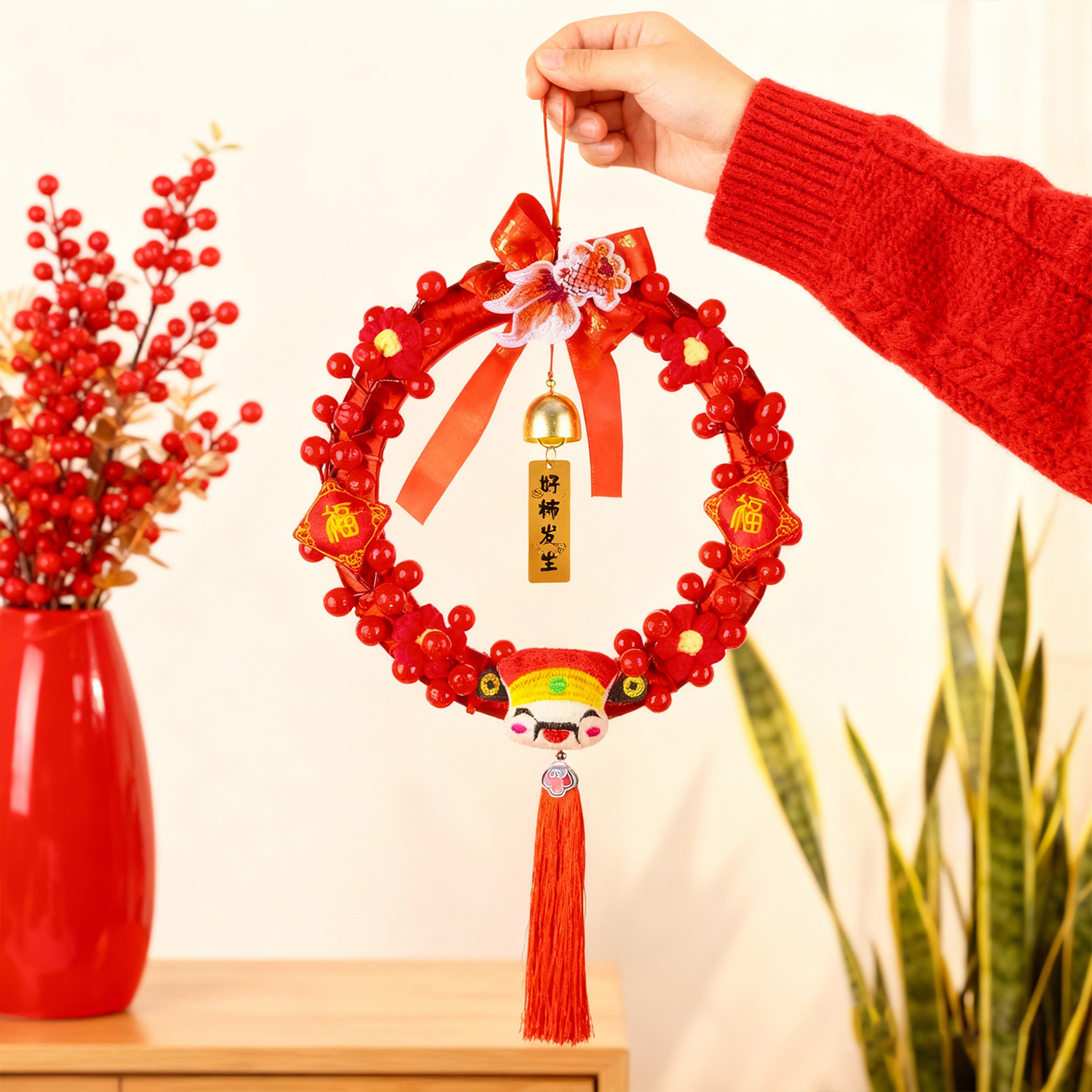 新年花环挂饰2026新款马年春节氛围装饰灯led福字门挂件过年客厅