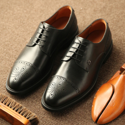 都彭商务正装皮鞋牛皮系带镂空