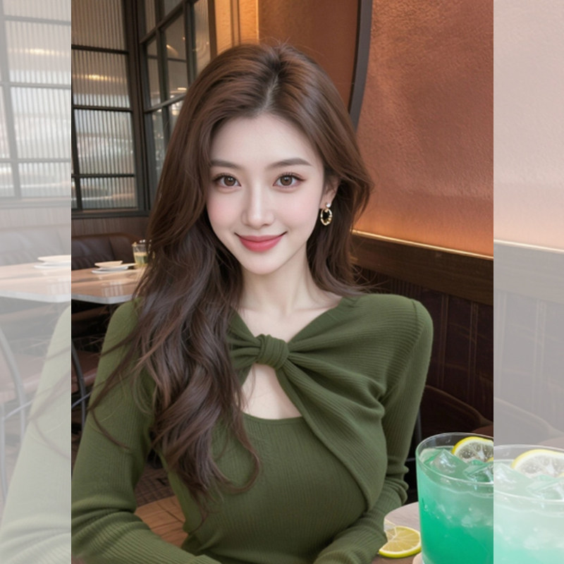 JOYIASS纯欲风绿色扭结镂空针织衫长袖女新款早秋季辣妹酷飒舒适