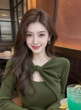 ROUMIKL纯欲风绿色扭结镂空针织衫长袖女新款早秋季辣妹酷飒舒适