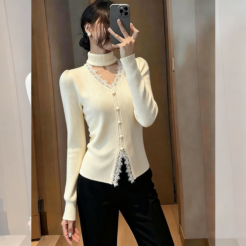 JOYIASS淑女风白色珍珠扣装饰针织开衫女2025秋季新款今年流行漂