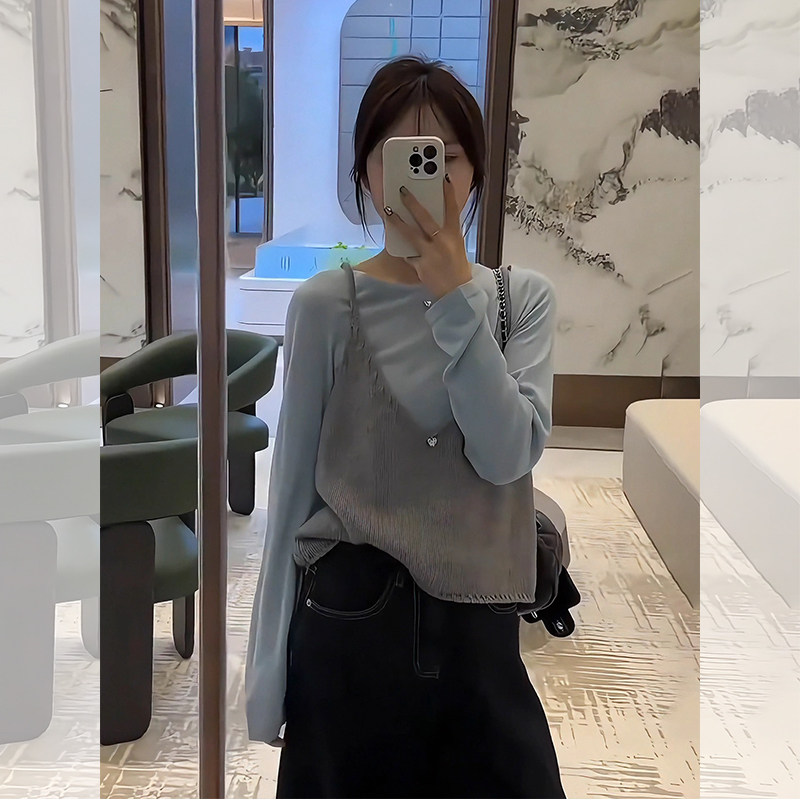 JOYIASS温柔风叠穿吊带背心圆领T恤长袖两件套早秋新款今年流行爆