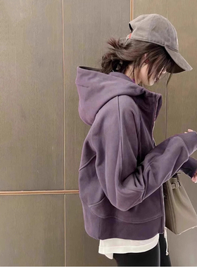 ROUMIKL韩版时尚紫色连帽卫衣外套女秋季新款休闲通勤宽松遮肉外
