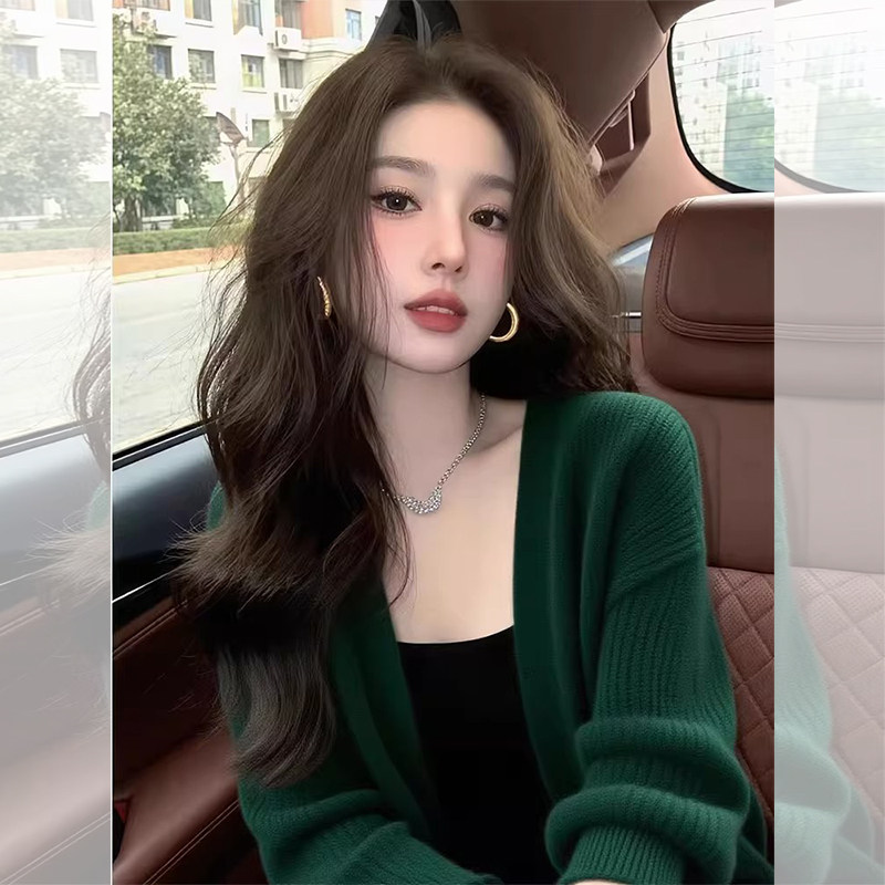 JOYIASS绿色针织开衫外套女2025早秋季新款高级感时尚洋气时髦外