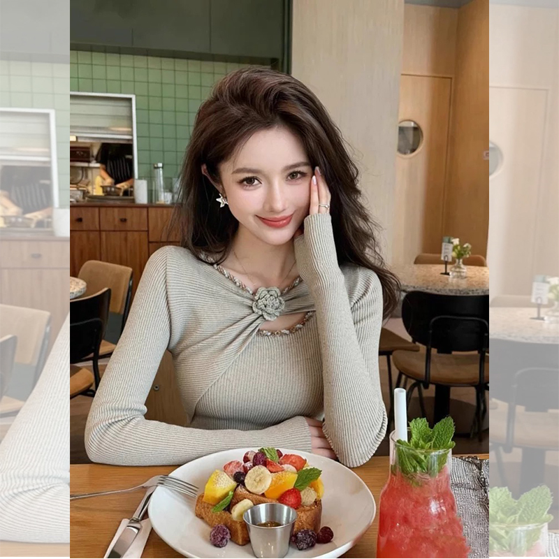 ROUMIKL法式气质立体花朵扭结针织衫女2025秋季新款设计感内搭长