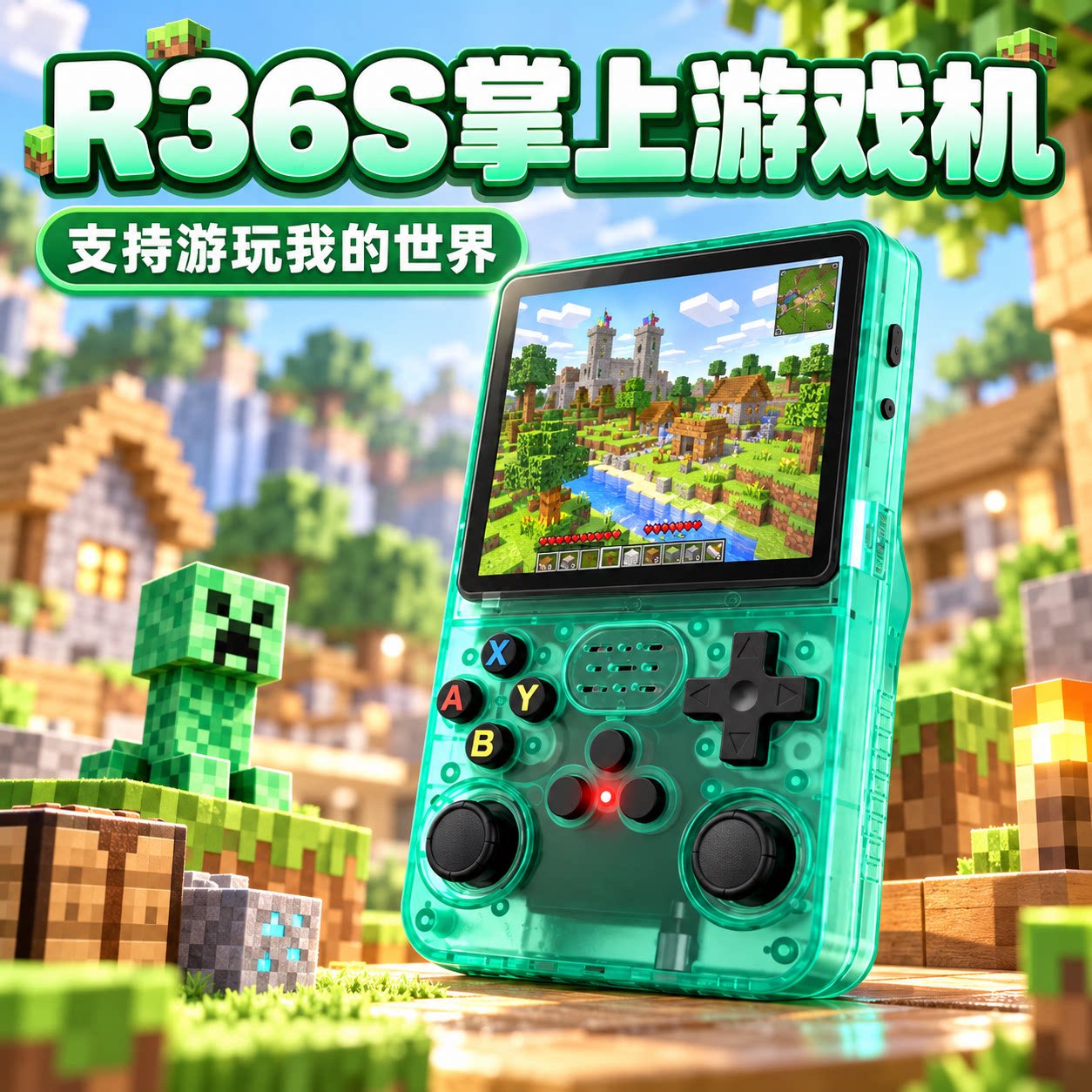 正版我的世界r36s高清游戏机2026新款掌上游戏机复古psp街机男孩礼物高清屏幕摇杆便捷式游戏机儿童益智玩具8