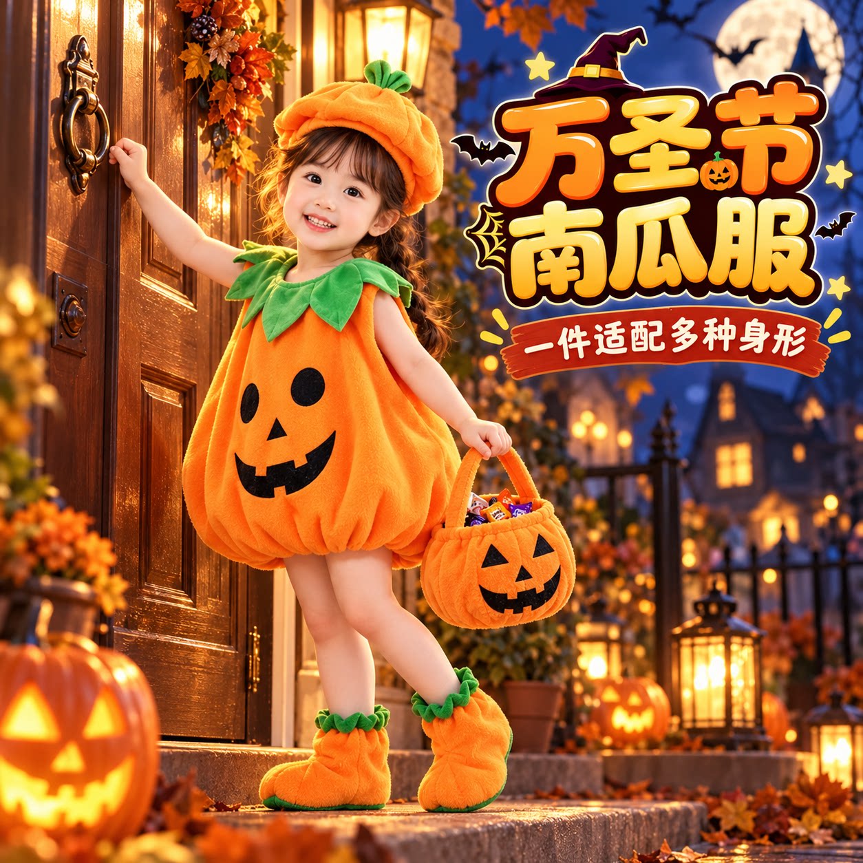万圣节儿童cos童服装南瓜衣服小学生圣诞节演出穿搭装扮幼儿园女6