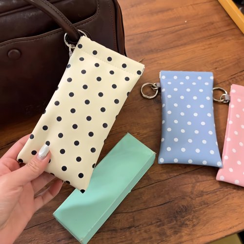 波点眼镜袋便携袋镜布自动闭合眼镜包外出旅行墨镜可挂式收纳包