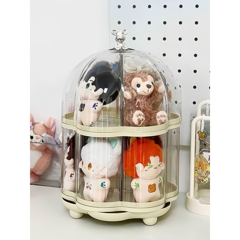 盲盒收纳展示架可旋转玩偶置物架带防尘罩桌面摆件手办柜大容量